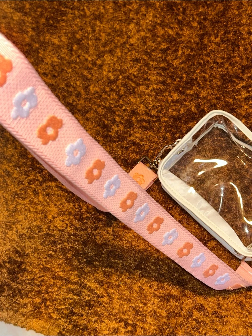 Clear Crossbody Bag with Pink Floral Strap